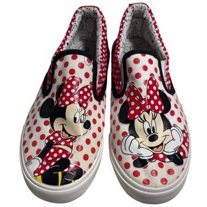 Disney Ground Up Minnie Mouse Polka Dot Slip On Sneakers Red White Women 5